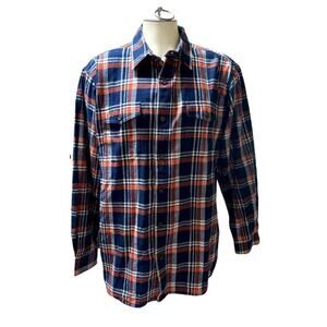 Red Head Blue and Red Flannel Plaid Long Sleeve Button Down Shirt Size XL